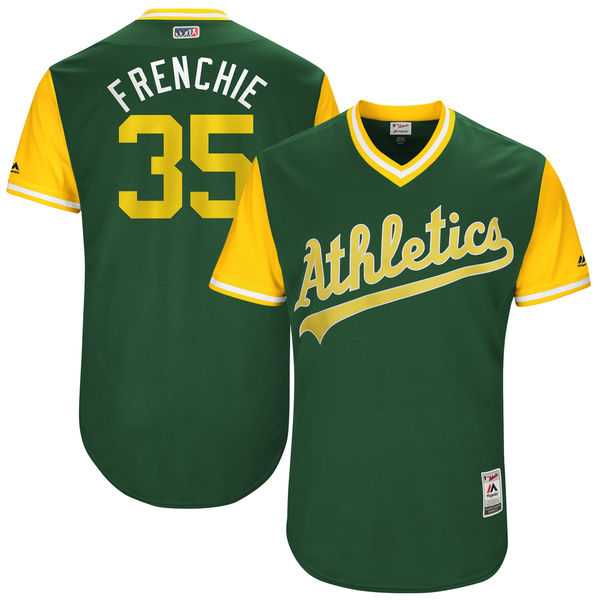 Men's Oakland Athletics #35 Daniel Coulombe Frenchie Majestic Green 2017 Little League World Series Players Weekend Jersey