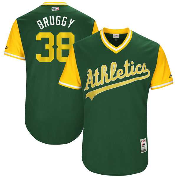 Men's Oakland Athletics #38 Jaycob Brugman Bruggy Majestic Green 2017 Little League World Series Players Weekend Jersey