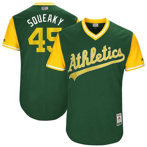 Men's Oakland Athletics #45 Jharel Cotton Squeaky Majestic Green 2017 Little League World Series Players Weekend Jersey