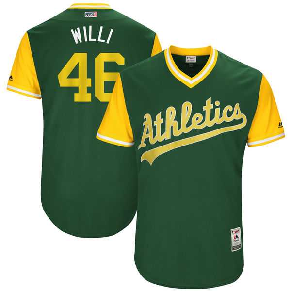 Men's Oakland Athletics #46 Santiago Casilla Willi Majestic Green 2017 Little League World Series Players Weekend Jersey