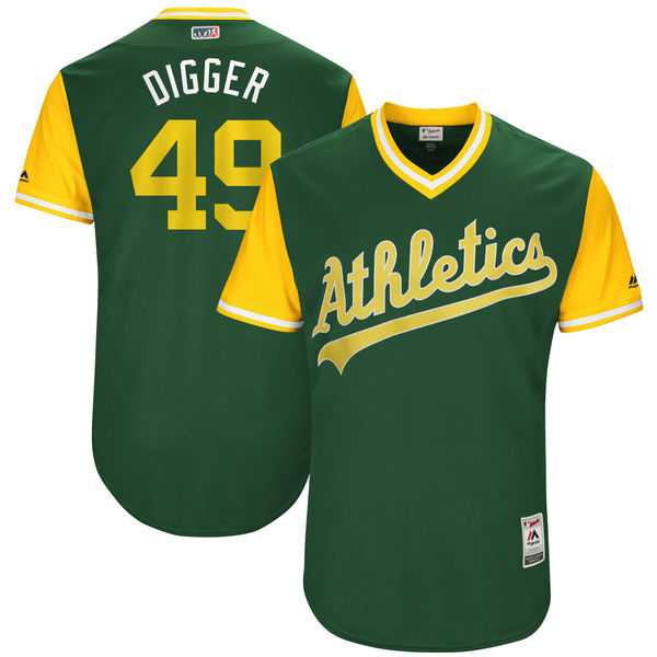 Men's Oakland Athletics #49 Kendall Graveman Digger Majestic Green 2017 Little League World Series Players Weekend Jersey Men's Oakland Athletics #49 Kendall Graveman Digger Majestic Green 2017 Little League World Series Players Weekend Jersey