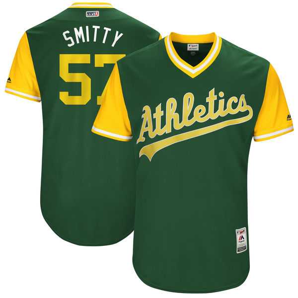 Men's Oakland Athletics #57 Josh Smith Smitty Majestic Green 2017 Little League World Series Players Weekend Jersey