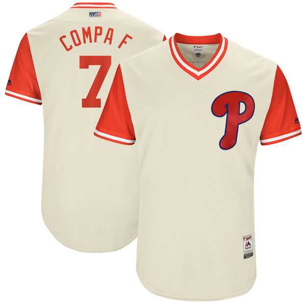 Men's Philadelphia Phillies #7 Maikel Franco Compa F Majestic Tan 2017 Little League World Series Players Weekend Jersey