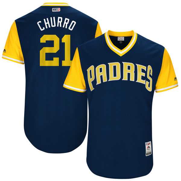 Men's San Diego Padres #21 Luis Torrens Churro Majestic Navy 2017 Little League World Series Players Weekend Jersey