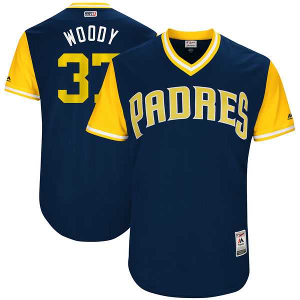 Men's San Diego Padres #37 Travis Wood Woody Majestic Navy 2017 Little League World Series Players Weekend Jersey