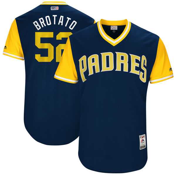 Men's San Diego Padres #52 Brad Hand Brotato Majestic Navy 2017 Little League World Series Players Weekend Jersey Men's San Diego Padres #52 Brad Hand Brotato Majestic Navy 2017 Little League World Series Players Weekend Jersey