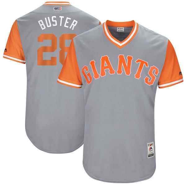 Men's San Francisco Giants #28 Buster Posey Buster Majestic Gray 2017 Little League World Series Players Weekend Jersey