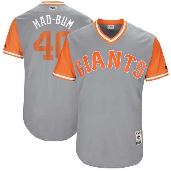 Men's San Francisco Giants #40 Madison Bumgarner Mad-Bum Majestic Gray 2017 Little League World Series Players Weekend Jersey