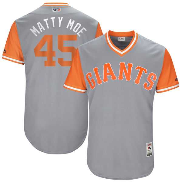 Men's San Francisco Giants #45 Matt Moore Matty Moe Majestic Gray 2017 Little League World Series Players Weekend Jersey