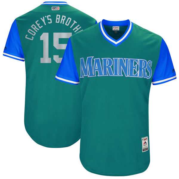 Men's Seattle Mariners #15 Kyle Seager Corey's Brother Majestic Aqua 2017 Little League World Series Players Weekend Jersey