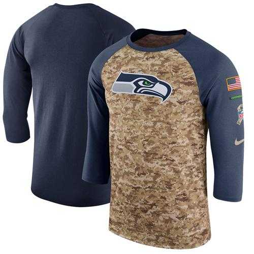 Men's Seattle Seahawks Nike Camo College Navy Salute to Service Sideline Legend Performance Three-Quarter Sleeve T-Shirt