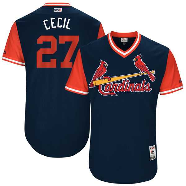 Men's St. Louis Cardinals #27 Brett Cecil Cecil Majestic Navy 2017 Little League World Series Players Weekend Jersey