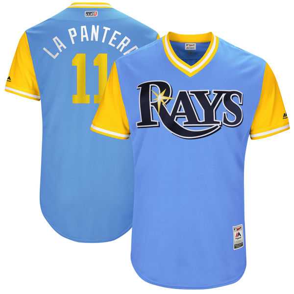 Men's Tampa Bay Rays #11 Adeiny Hechavarria La Pantera Majestic Light Blue 2017 Little League World Series Players Weekend Jersey