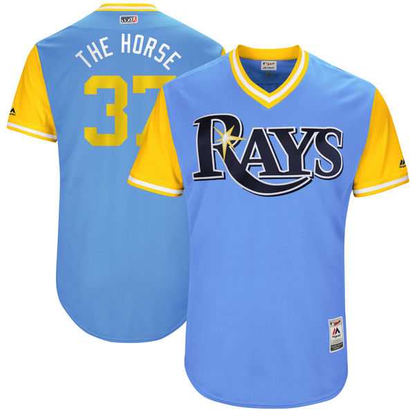 Men's Tampa Bay Rays #37 Alex Colome The Horse Majestic Light Blue 2017 Little League World Series Players Weekend Jersey