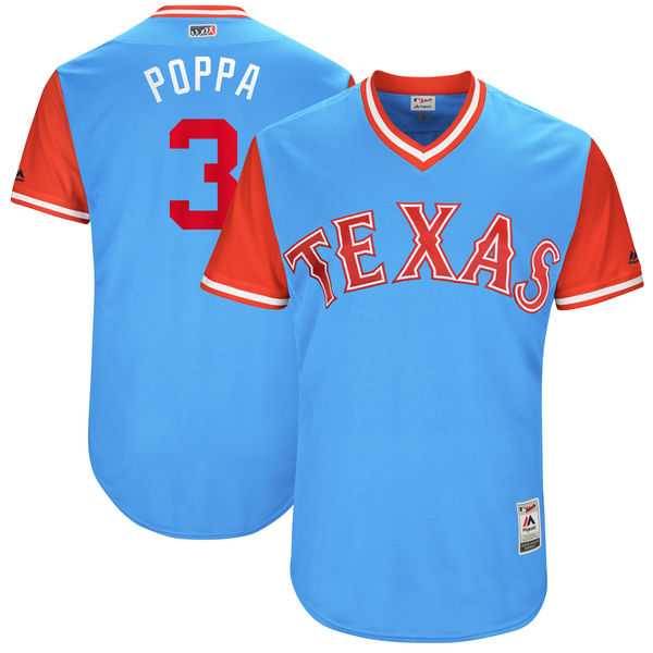 Men's Texas Rangers #3 Delino DeShields Poppa Majestic Light Blue 2017 Little League World Series Players Weekend Jersey Men's Texas Rangers #3 Delino DeShields Poppa Majestic Light Blue 2017 Little League World Series Players Weekend Jersey