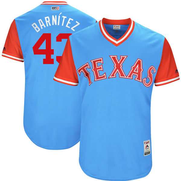 Men's Texas Rangers #43 Tony Barnette Barn?tez Majestic Light Blue 2017 Little League World Series Players Weekend Jersey