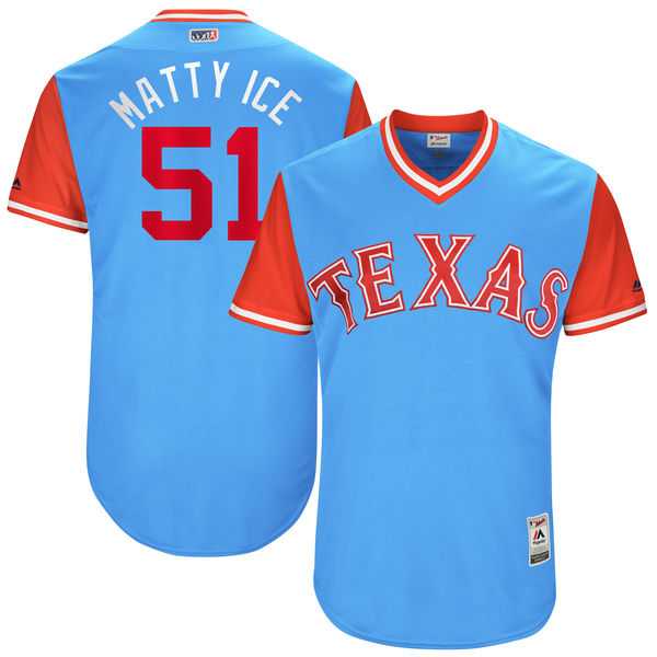 Men's Texas Rangers #51 Matt Bush Matty Ice Majestic Light Blue 2017 Little League World Series Players Weekend Jersey