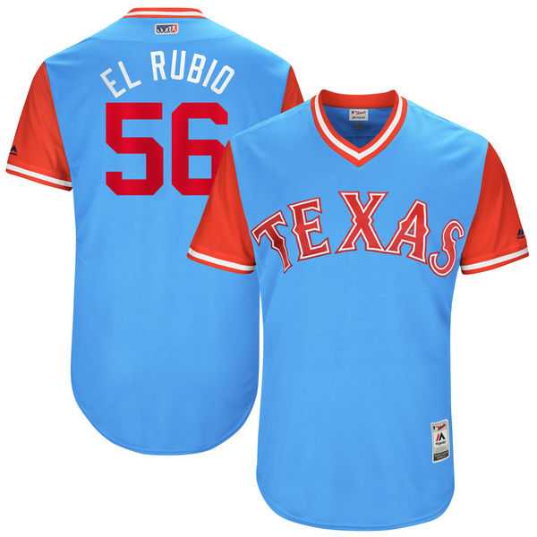 Men's Texas Rangers #56 Austin Bibens-Dirkx El Rubio Majestic Light Blue 2017 Little League World Series Players Weekend Jersey