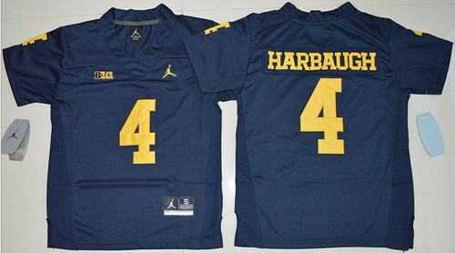 Michigan Wolverines #4 Jim Harbaugh Navy Blue Jordan Brand Stitched NCAA