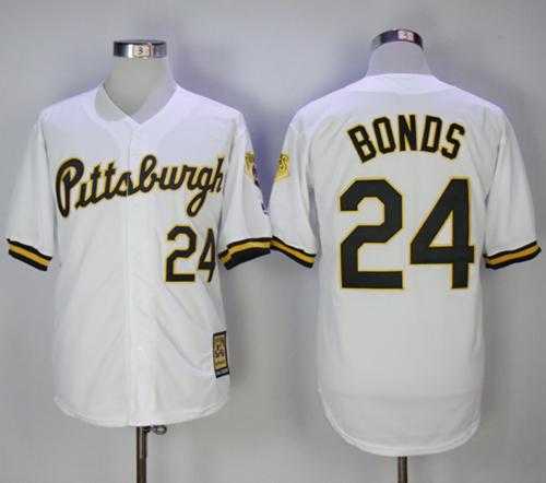 Mitchell And Ness 1990-1997 Pittsburgh Pirates #24 Barry Bonds White Throwback Stitched MLB
