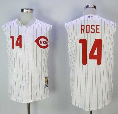 Mitchell And Ness 2000 Cincinnati Reds #14 Pete Rose White Strip Throwback Stitched MLB Jersey