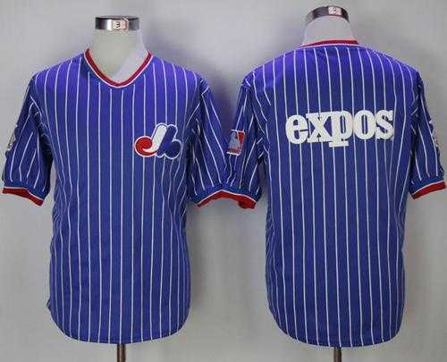Mitchell And Ness Montreal Expos Blank Blue Strip Throwback Stitched MLB