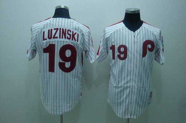 Mitchell and Ness 1983 Philadelphia Phillies #19 Greg Luzinski Stitched White Red Strip Throwback MLB Jersey