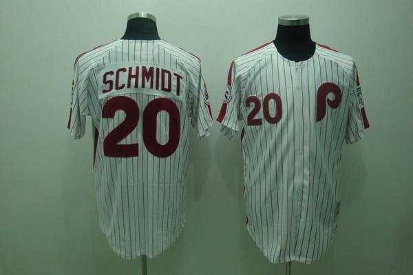 Mitchell and Ness 1983 Philadelphia Phillies #20 Mike Schmidt Stitched White Red Strip Throwback MLB Jersey