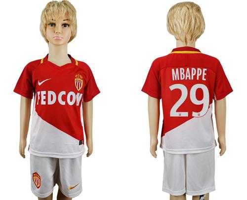 Monaco #29 Mbappe Home Kid Soccer Club Jersey