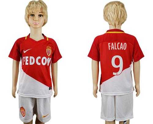Monaco #9 Falcao Home Kid Soccer Club Jersey