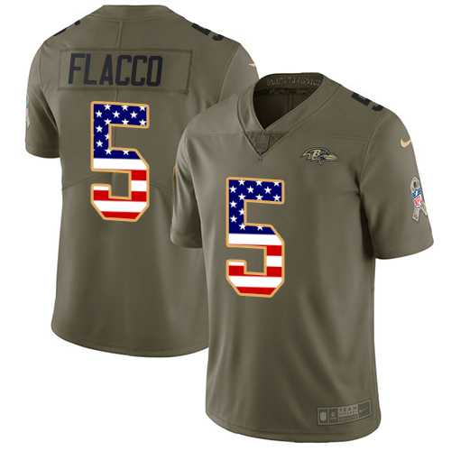 Nike Baltimore Ravens #5 Joe Flacco Olive USA Flag Men's Stitched NFL Limited 2017 Salute To Service Jersey