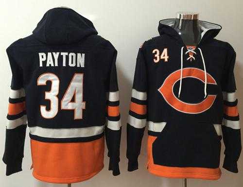 Nike Bears #34 Walter Payton Navy Blue Orange Name & Number Pullover NFL Hoodie