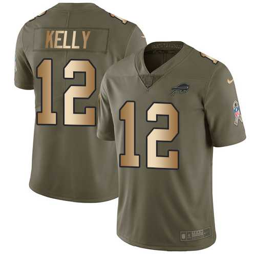Nike Buffalo Bills #12 Jim Kelly Olive Gold Men's Stitched NFL Limited 2017 Salute To Service Jersey
