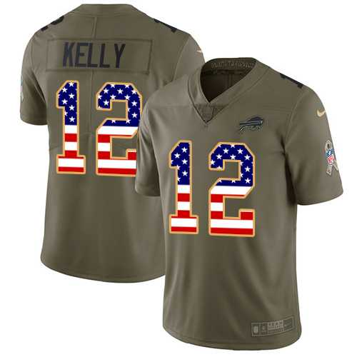 Nike Buffalo Bills #12 Jim Kelly Olive USA Flag Men's Stitched NFL Limited 2017 Salute To Service Jersey