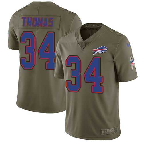 Nike Buffalo Bills #34 Thurman Thomas Olive Men's Stitched NFL Limited 2017 Salute To Service Jersey