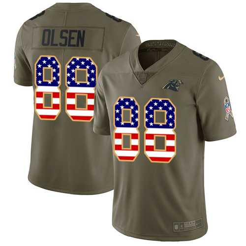 Nike Carolina Panthers #88 Greg Olsen Olive USA Flag Men's Stitched NFL Limited 2017 Salute To Service Jersey