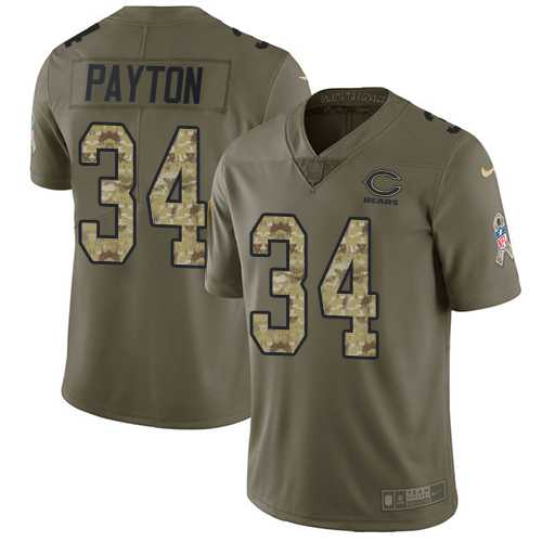 Nike Chicago Bears #34 Walter Payton Olive Camo Men's Stitched NFL Limited 2017 Salute To Service Jersey
