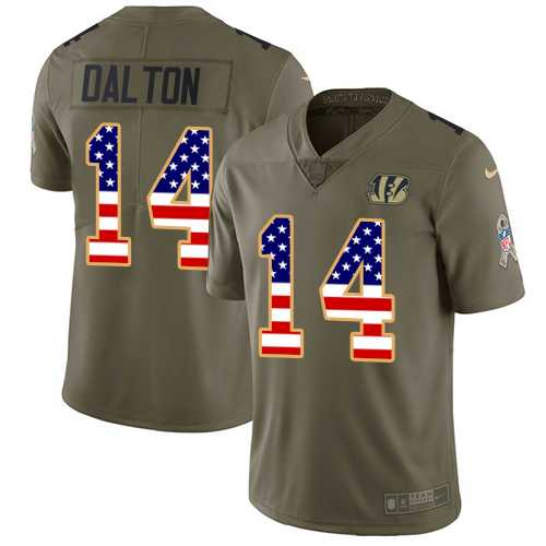 Nike Cincinnati Bengals #14 Andy Dalton Olive USA Flag Men's Stitched NFL Limited 2017 Salute To Service Jersey