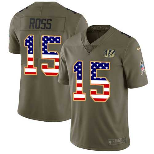 Nike Cincinnati Bengals #15 John Ross Olive USA Flag Men's Stitched NFL Limited 2017 Salute To Service Jersey