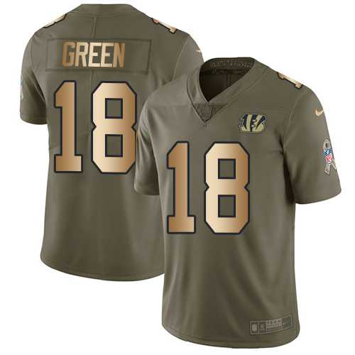 Nike Cincinnati Bengals #18 A.J. Green Olive Gold Men's Stitched NFL Limited 2017 Salute To Service Jersey