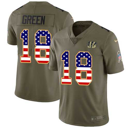 Nike Cincinnati Bengals #18 A.J. Green Olive USA Flag Men's Stitched NFL Limited 2017 Salute To Service Jersey