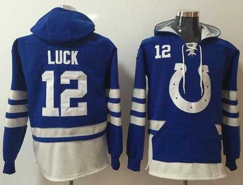 Nike Colts #12 Andrew Luck Royal Blue White Name & Number Pullover NFL Hoodie