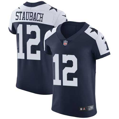 Nike Dallas Cowboys #12 Roger Staubach Navy Blue Thanksgiving Men's Stitched NFL Vapor Untouchable Throwback Elite Jersey