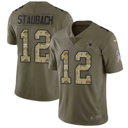 Nike Dallas Cowboys #12 Roger Staubach Olive Camo Men's Stitched NFL Limited 2017 Salute To Service Jersey