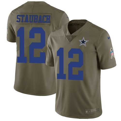 Nike Dallas Cowboys #12 Roger Staubach Olive Men's Stitched NFL Limited 2017 Salute To Service Jersey