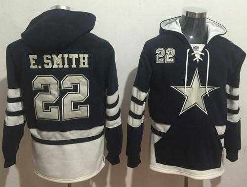 Nike Dallas Cowboys #22 Emmitt Smith Navy Blue White Name & Number Pullover NFL Hoodie