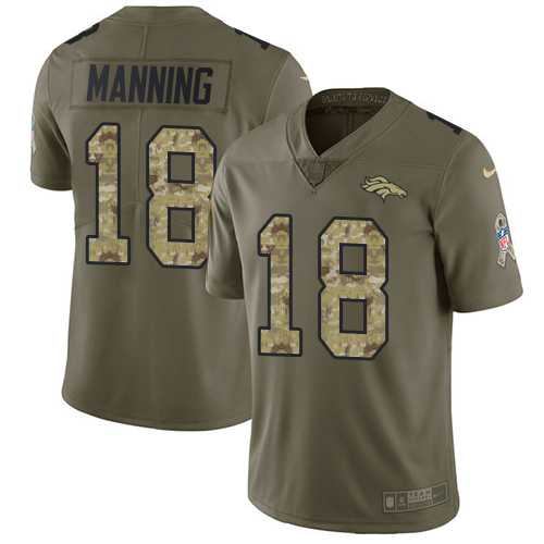 Nike Denver Broncos #18 Peyton Manning Olive Camo Men's Stitched NFL Limited 2017 Salute To Service Jersey