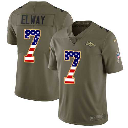 Nike Denver Broncos #7 John Elway Olive USA Flag Men's Stitched NFL Limited 2017 Salute To Service Jersey
