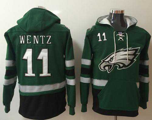 Nike Eagles #11 Carson Wentz Midnight Green Black Name & Number Pullover NFL Hoodie