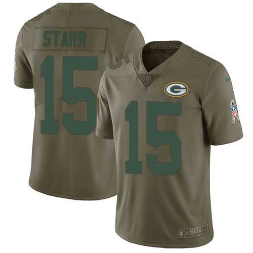 Nike Green Bay Packers #15 Bart Starr Olive Men's Stitched NFL Limited 2017 Salute To Service Jersey